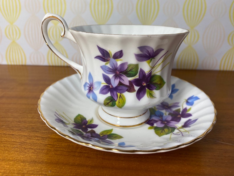 Grosvenor Jackson & Gosling Ltd China Tea Cup and Saucer, My Fair Lady Purple Violets Pattern Teacup Duo image 3