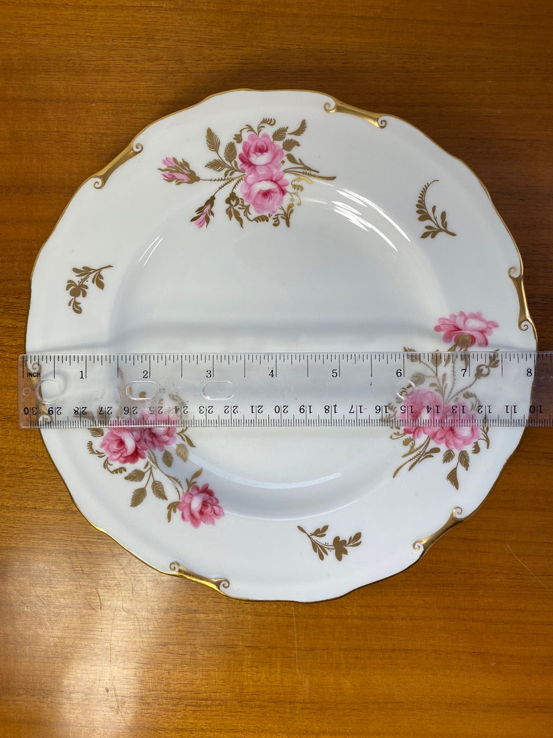 Royal Crown Derby Pinxton Roses China Plates, Pink Roses and Gold Leaf Salad Plates image 7