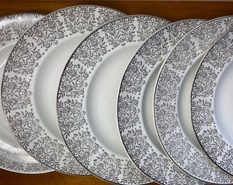 Washington Pottery Ltd. "Silver Rose" Ironstone Dinner Plates Set of 6