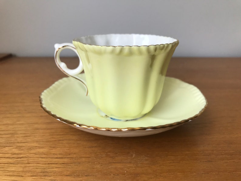 Royal Grafton Yellow Teacup and Saucer, Floral English Tea Cup and Saucer image 8