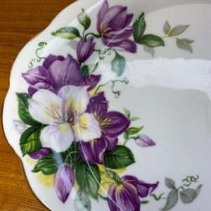 Windsor and Royal Dogwood China Teacup and Snack Plate, Purple and White Clematis Tea Cup and Plate image 6