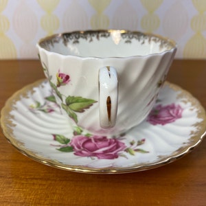 Aynsley Roses Cup and Saucer, Large Pink Cabbage Rose Teacup and Saucer image 4