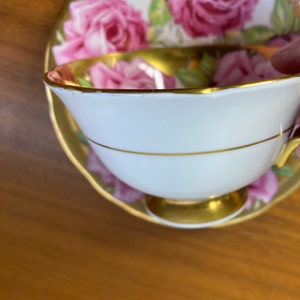 Rare Aynsley Roses Tea Cup and Saucer, Large Pink Cabbage Rose China Teacup and Saucer, Flaw sold as is image 4