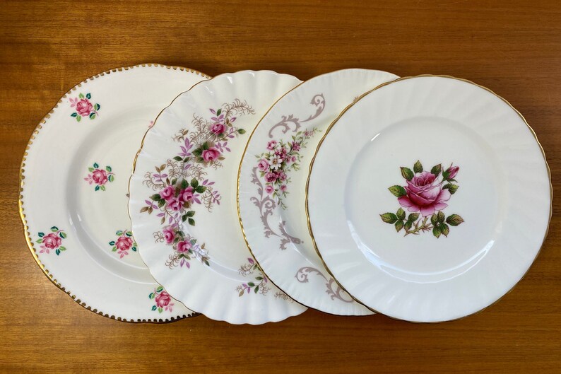 Bone China Plates, Mismatched Pink Rose Bread and Butter Plates, Side Plates, Royal Albert, Northumbria, Paragon, Royal Stafford image 3