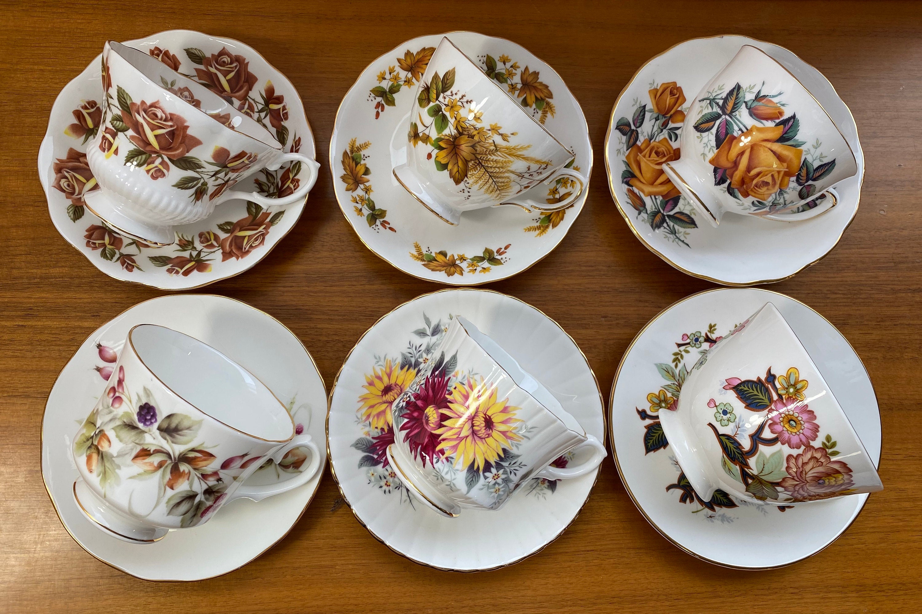 Autumn Tea Cups and Saucers Bulk Lot Mismatched Floral Etsy UK