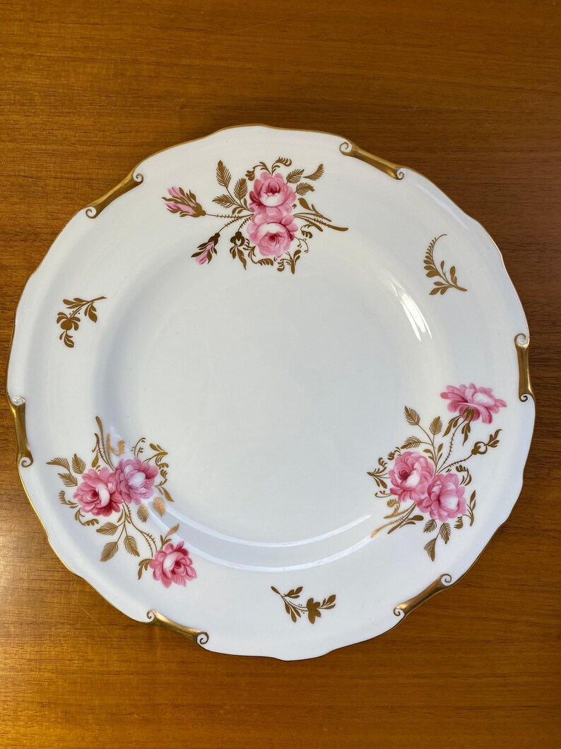 Royal Crown Derby Pinxton Roses China Plates, Pink Roses and Gold Leaf Salad Plates image 5