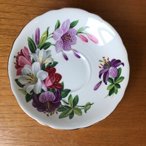 Adderley Tea Cup and Saucer, Purple Pink White Lily Teacup and Saucer image 7