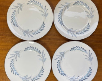 Paragon China Plates, "Blue Grass" Pattern Side Plates with Silver Platinum Trim, Bread and Butter Size Plates