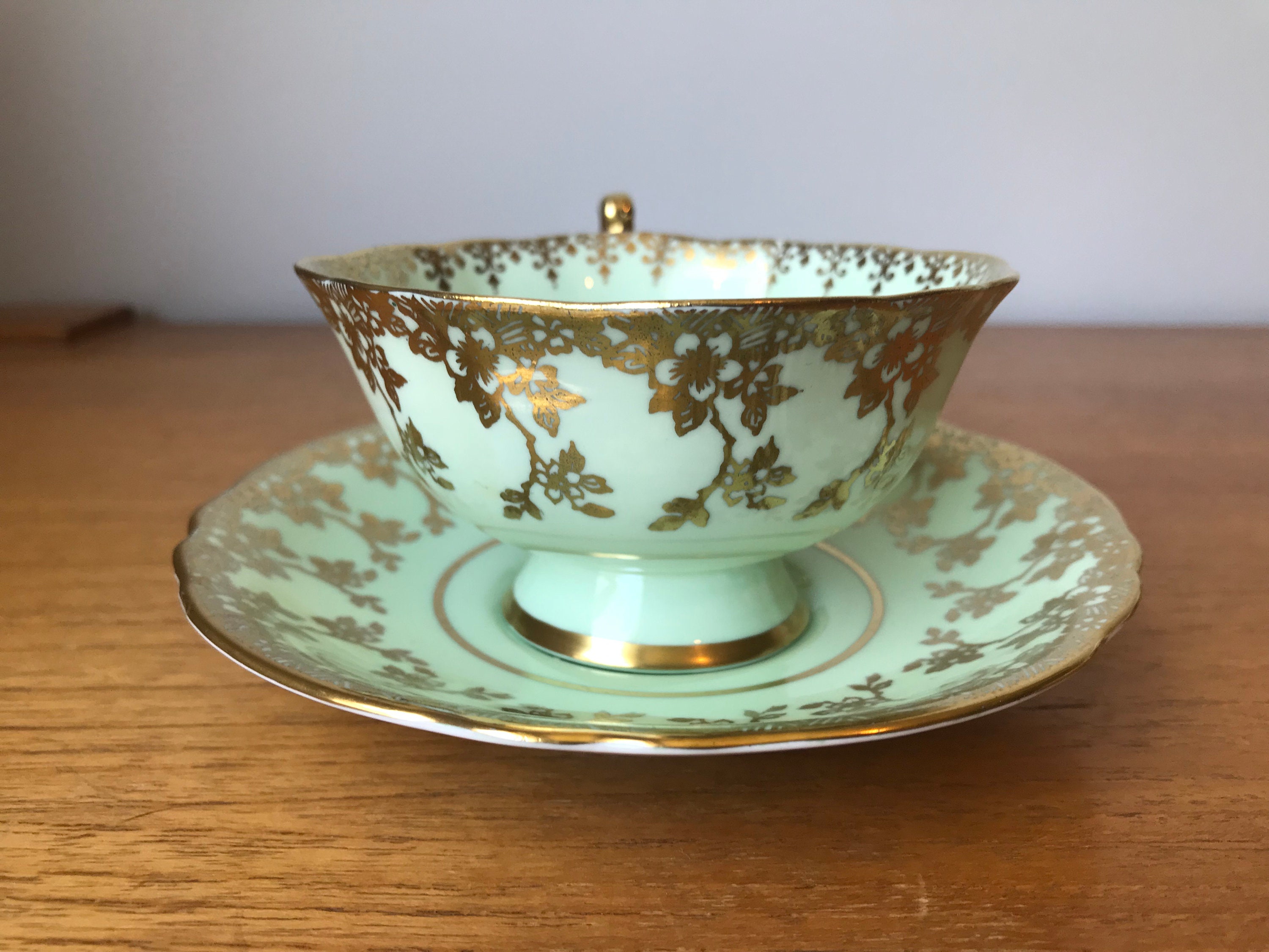 Mint Green Paragon Tea Cup and Saucer Green and Gold Teacup Etsy