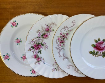 Bone China Plates, Mismatched Pink Rose Bread and Butter Plates, Side Plates, Royal Albert, Northumbria, Paragon, Royal Stafford