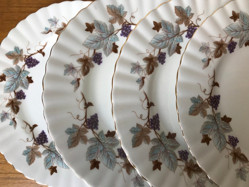 Lorraine Salad Plates Blue-Grey Leaves Brown Vines Plates Purple Grapes Royal Albert China Plates Bone China Dishes