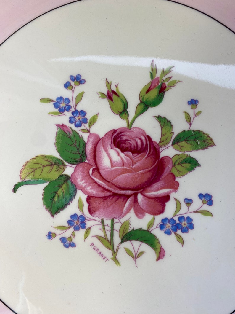 Pink Rose Tray Signed P. Granet, Myott Son & Co Ltd. Staffordshire Ceramic Serving Plate 2874 image 4