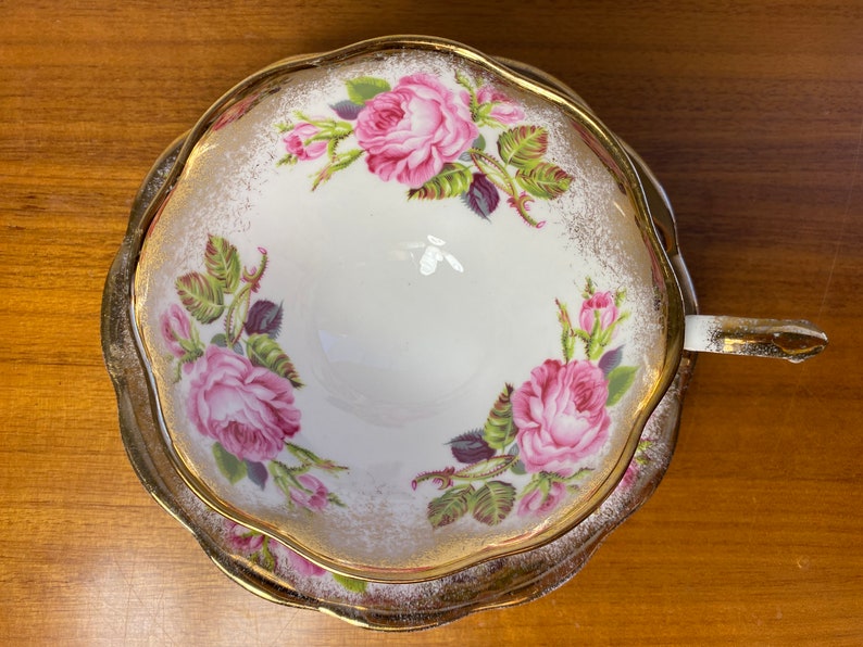 Royal Standard Pink Roses Tea Cup and Saucer, Heavy Gold Bone China Teacup and Saucer image 5