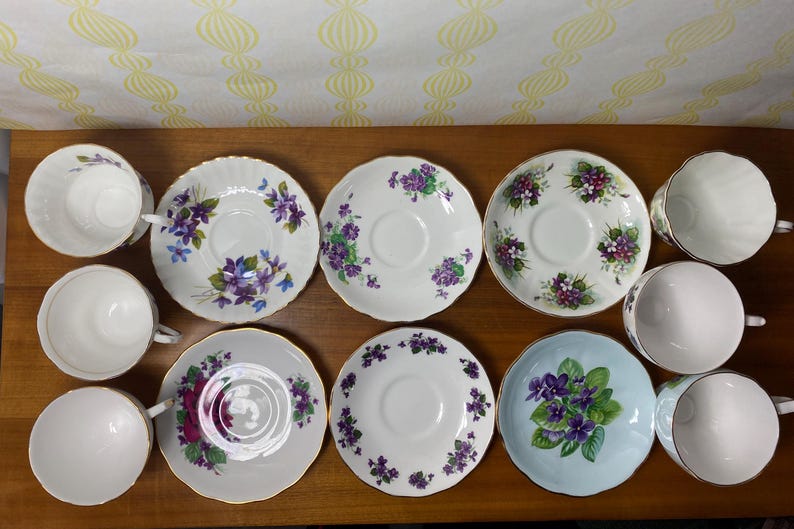 Purple Violets Teacup and Saucer, China Tea Cup and Saucer, Grosvenor