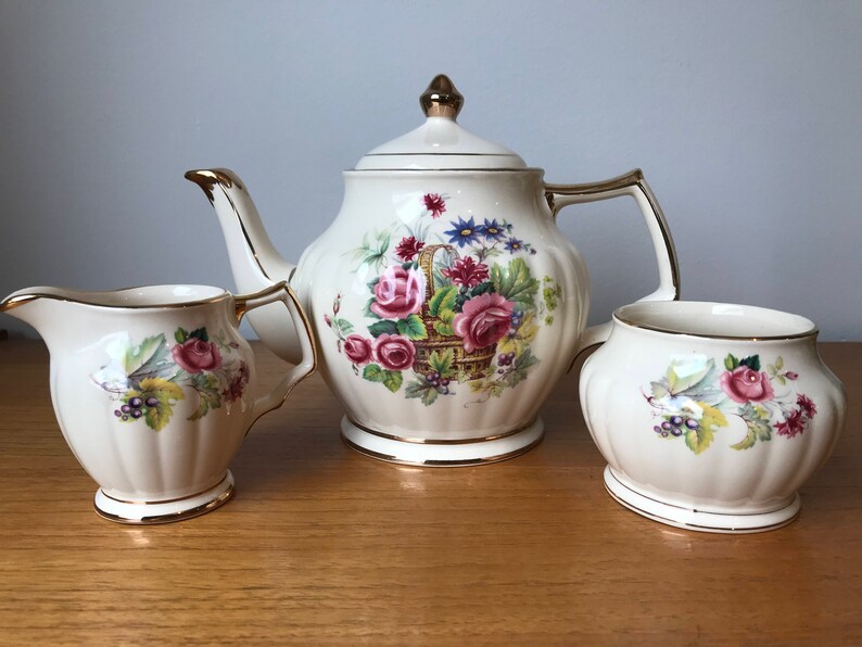 Sadler Teapot and Cream and Sugar Set Vintage Tea Set Flower Etsy
