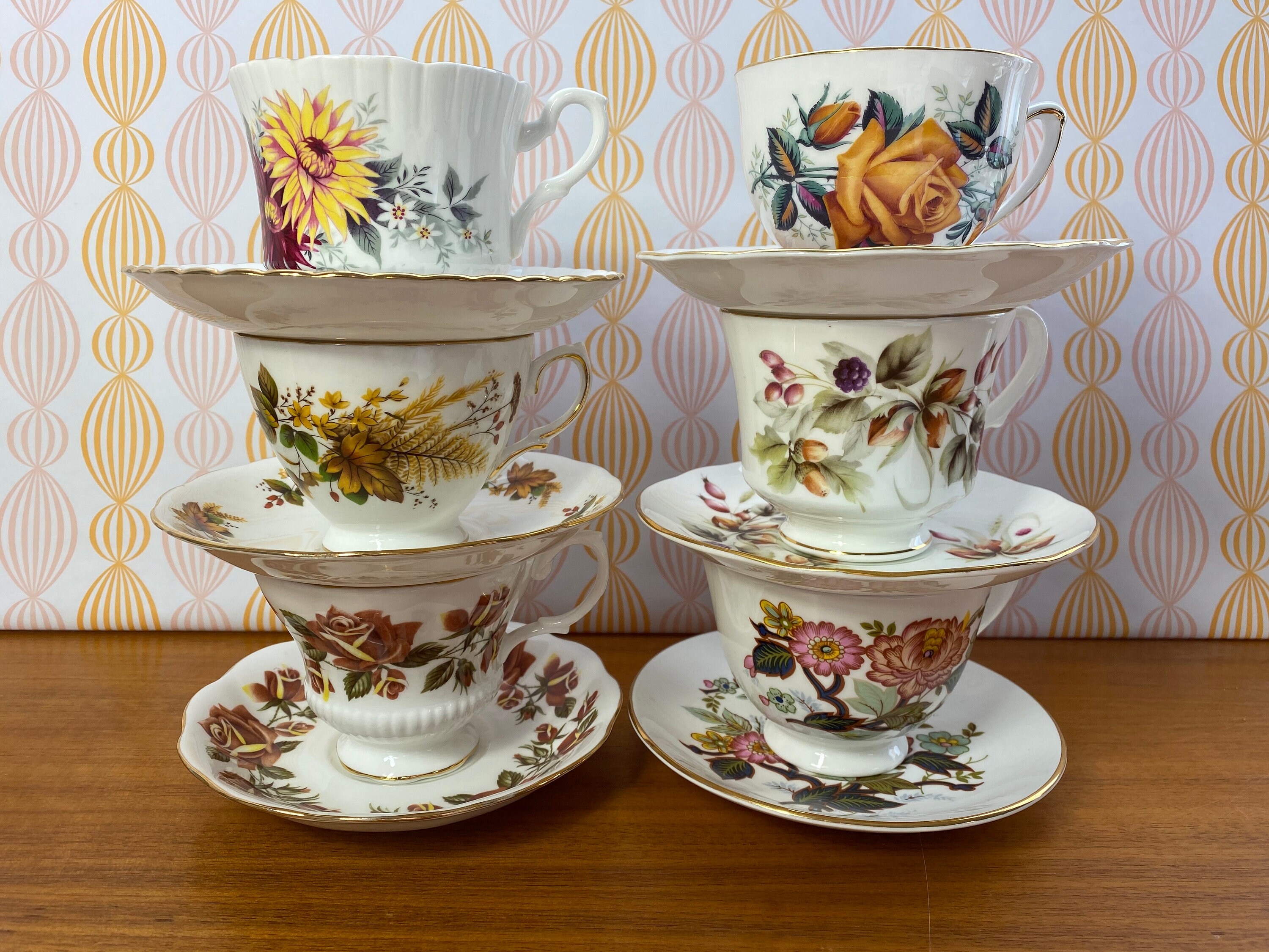 Autumn Tea Cups and Saucers Bulk Lot Mismatched Floral Etsy