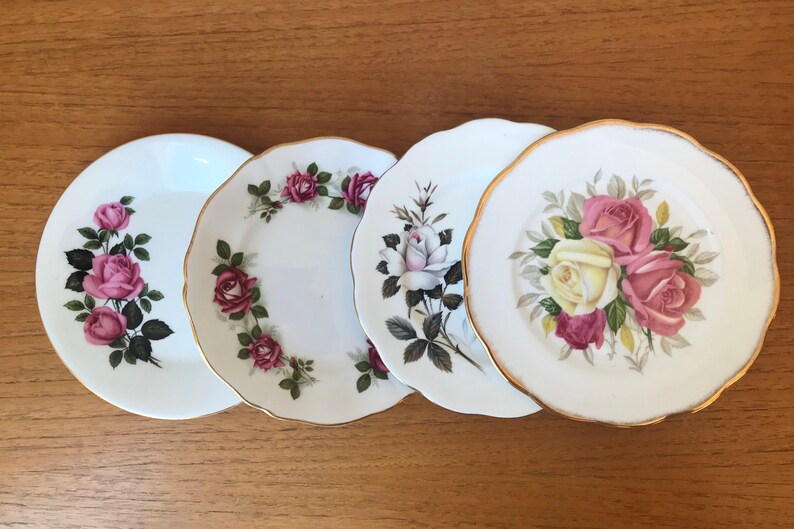 Mismatched Plate Set Bone China Bread and Butter Dishes Rose Side Plates