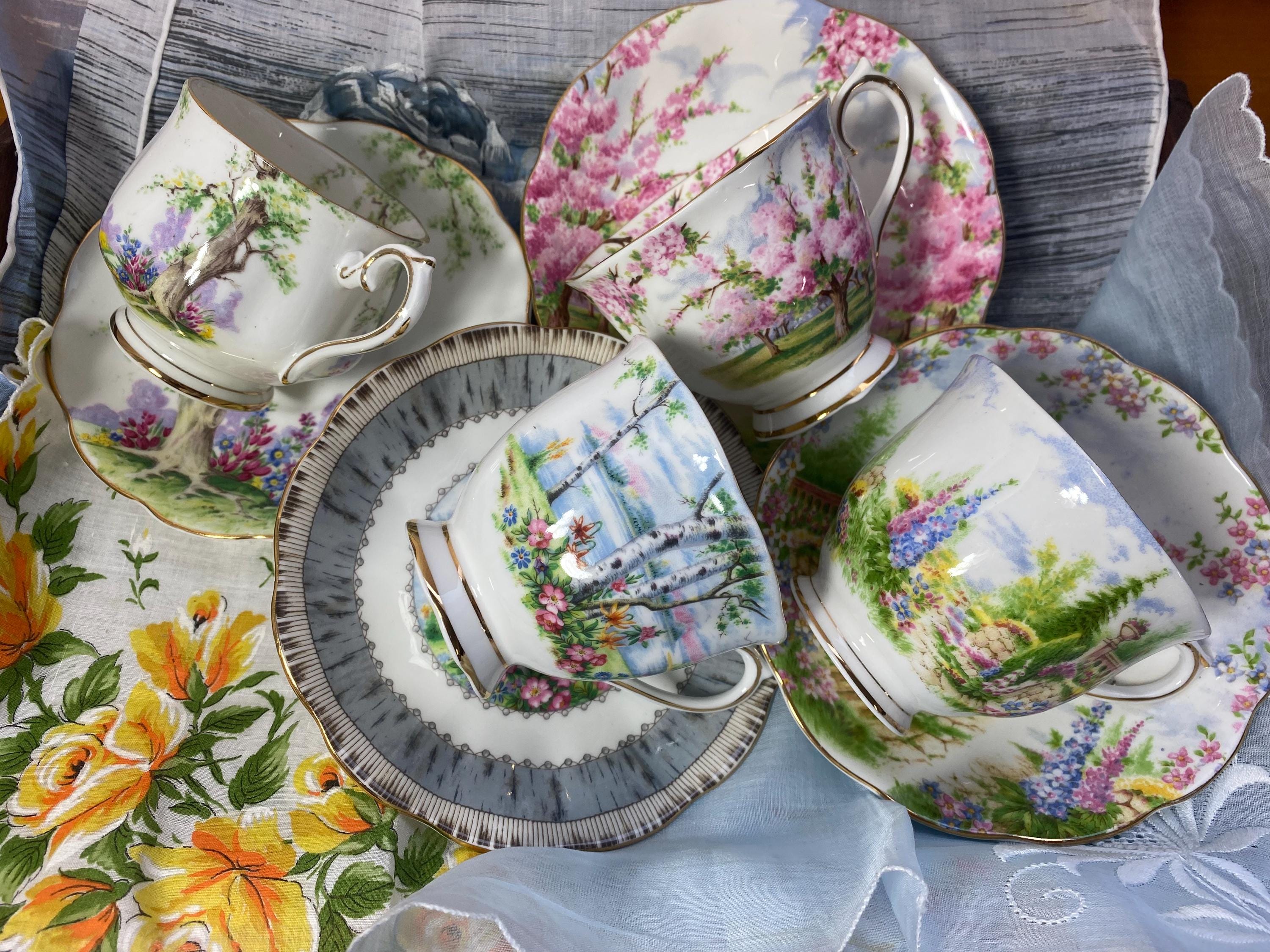 Royal Albert Tea Set, Scenic Trees Tea Cups and Saucers, Blossom Time Kentish Rockery Silver Birch and Greenwood Tree Pattern China Teacups