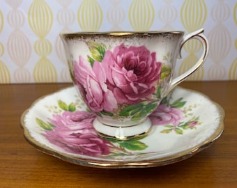 Royal Albert "American Beauty" Pink Rose Teacup and Saucer, Floral Tea Cup and Saucer, English China