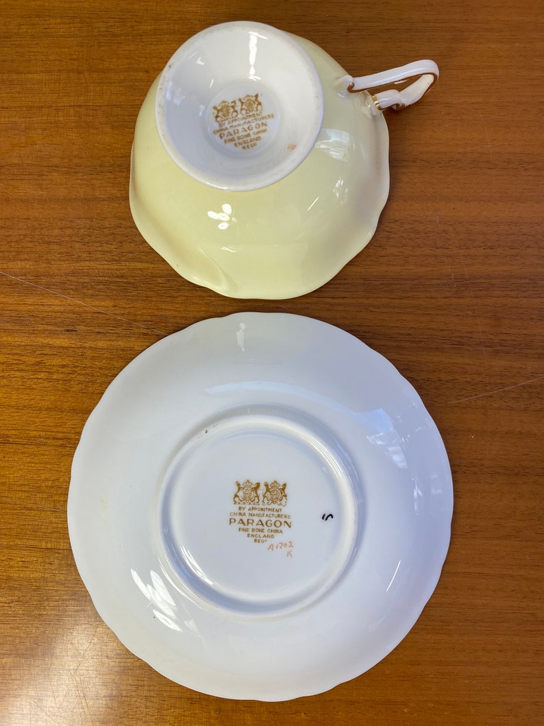 Paragon China Tea Cup and Saucer, Rare Gold Interior with Hand Painted Nasturtiums Flowers Teacup and Saucer, Circa 1950s 1960s image 9