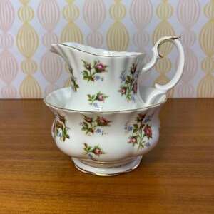 Cream and Sugar set, Royal Albert Winsome Vintage Creamer and Sugar Bowl, Pink Roses, English Bone China, Milk Pitcher and Bowl image 10