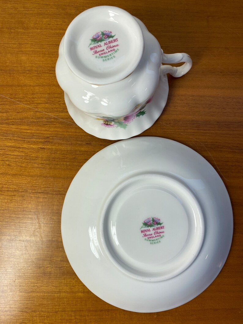 Royal Albert Summertime Series Bone China Tea Cup and Saucer, Purple Pink Thistle Teacup and Saucer image 9