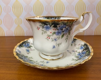 Royal Albert China Tea Cup and Saucer, Royal Choice Series "Windsor" Teacup and Saucer, Black Blue Red and Gold Bone China