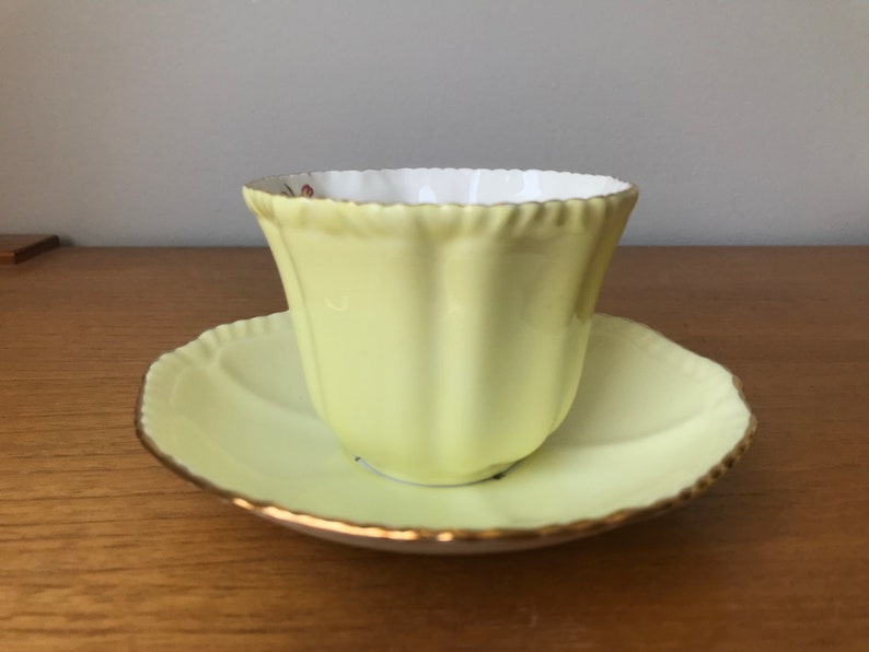 Royal Grafton Yellow Teacup and Saucer, Floral English Tea Cup and Saucer image 7