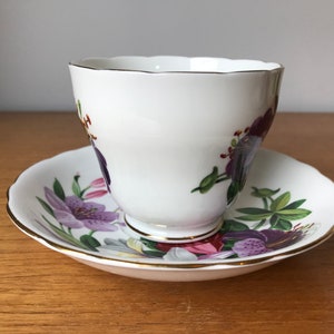 Adderley Tea Cup and Saucer, Purple Pink White Lily Teacup and Saucer image 3