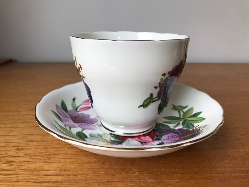 Adderley Tea Cup and Saucer, Purple Pink White Lily Teacup and Saucer image 3