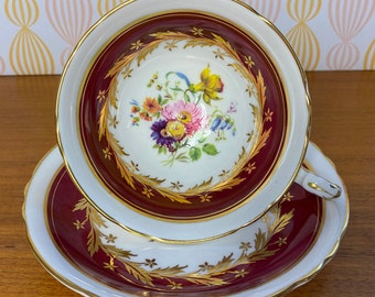 Paragon Deep Red and Gold Flower Vintage Teacup and Saucer, Floral Tea Cup and Saucer, English Bone China, 1960s