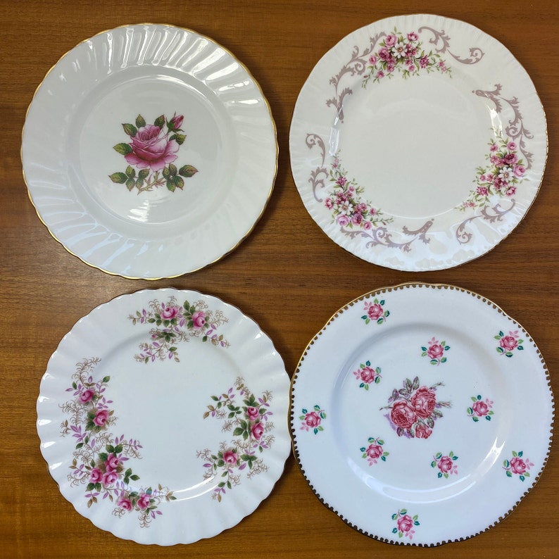 Bone China Plates, Mismatched Pink Rose Bread and Butter Plates, Side Plates, Royal Albert, Northumbria, Paragon, Royal Stafford image 2