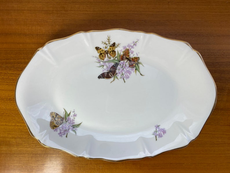 Royal Grafton China Tray, Butterflies and Purple Lilacs Serving Tray image 1