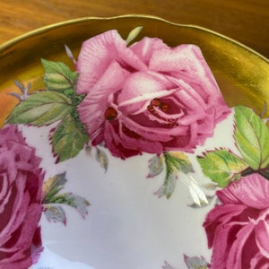 Rare Aynsley Roses Tea Cup and Saucer, Large Pink Cabbage Rose China Teacup and Saucer, Flaw sold as is image 5