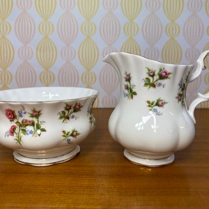 Cream and Sugar set, Royal Albert Winsome Vintage Creamer and Sugar Bowl, Pink Roses, English Bone China, Milk Pitcher and Bowl image 1