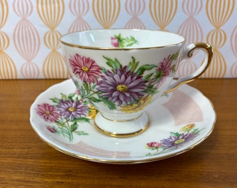 Tuscan "Birthday Flowers" September - Aster Flower of the Month Tea Cup and Saucer
