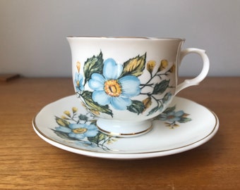 Sadler Tea Cup and Saucer Blue and Yellow Flower Teacup and Saucer set, Bone China Sadler Wellington