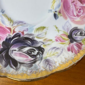 Summer Bounty Series Tourmaline Teacup and Saucer, Royal Albert China Tea Cup and Saucer with Pink and Purple Roses and Heavy Gold image 9