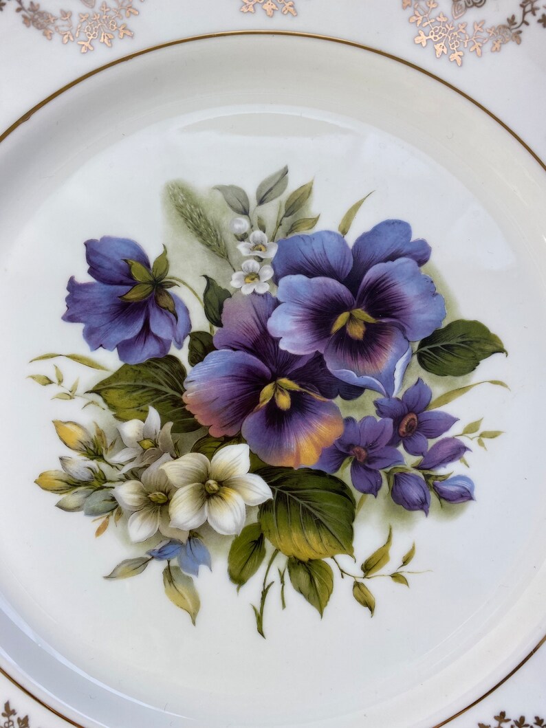 Harleigh China Plate, Large Purple Pansy Decorative Wall Plate, English Bone China image 5