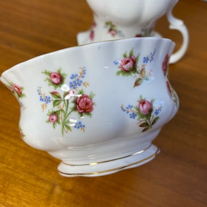 Cream and Sugar set, Royal Albert Winsome Vintage Creamer and Sugar Bowl, Pink Roses, English Bone China, Milk Pitcher and Bowl image 8