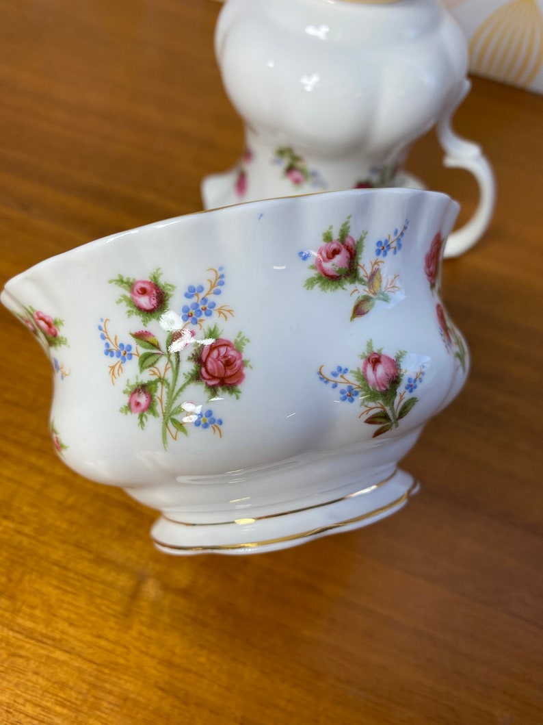 Cream and Sugar set, Royal Albert Winsome Vintage Creamer and Sugar Bowl, Pink Roses, English Bone China, Milk Pitcher and Bowl image 8