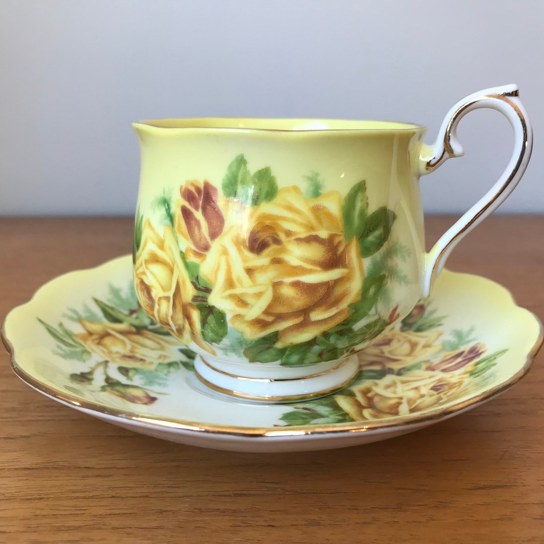 Royal Albert Yellow Rose Tea Cup and Saucer, Yellow Ombre Teacup and