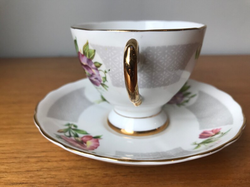 Tuscan Birthday Flowers April's Sweet Pea China Tea Cup and Saucer, Pink and Purple Sweet Peas Teacup and Saucer, Flower of the Month image 8