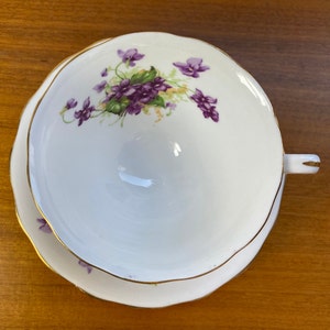Radfords China Tea Cup and Saucer, Purple Violets Teacup and Saucer, English Bone China Flaws image 5