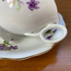 Radfords China Tea Cup and Saucer, Purple Violets Teacup and Saucer, English Bone China Flaws image 10