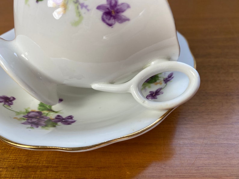 Radfords China Tea Cup and Saucer, Purple Violets Teacup and Saucer, English Bone China Flaws image 10