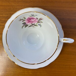 Vintage Paragon China Tea Cup and Saucer, Century Rose 1967 Teacup and Saucer, Pink Roses with Light Purple Scrolls Bone China image 4