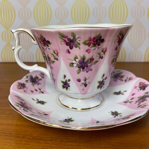 Royal Albert China Tea Cup and Saucer Serenity Debutante Series Teacup and Saucer Bone China Pink and Purple Flowers image 3