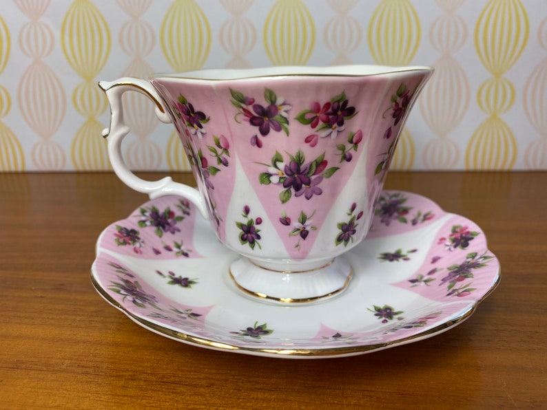 Royal Albert China Tea Cup and Saucer Serenity Debutante Series Teacup and Saucer Bone China Pink and Purple Flowers image 3