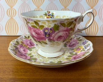 Royal Albert "Serena" Teacup and Saucer, Pink Rose China Tea Cup and Saucer
